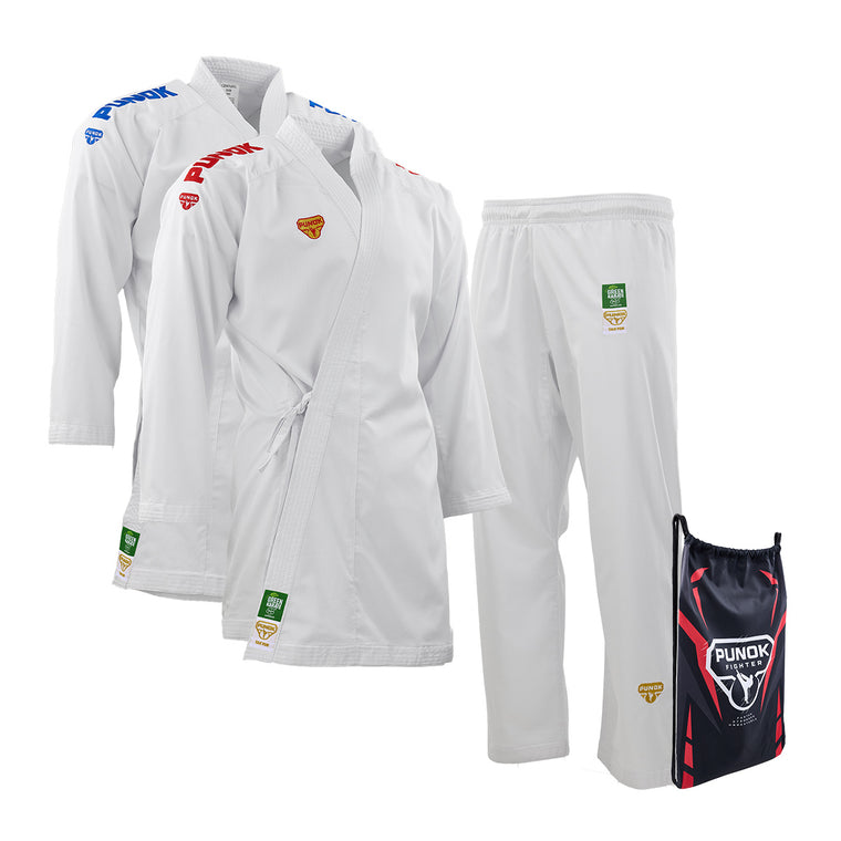 Pack Karategi Kumite Takyon 2 Chaquetas Logo Azul + Logo Rojo PUNOK