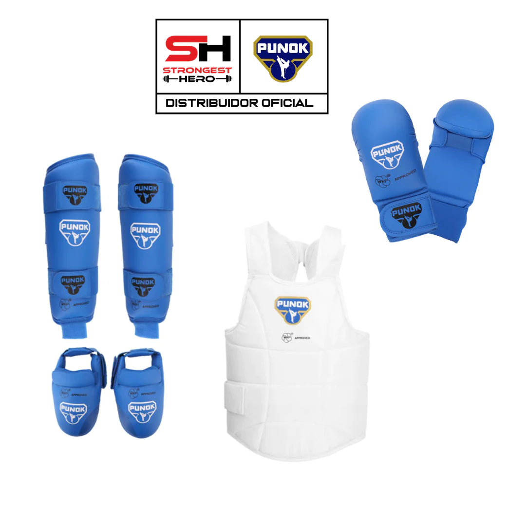 Pack Guantillas + Espinilleras PUNOK color azul + Peto