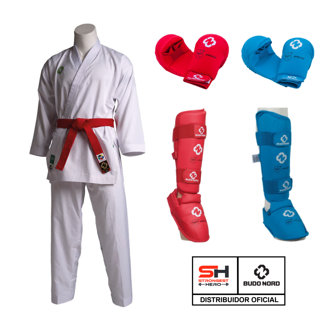 PACK KARATEGI KUMITE MIRAI WKF BUDO-NORD + PROTECCIONES (PETO NO INCLUIDO)