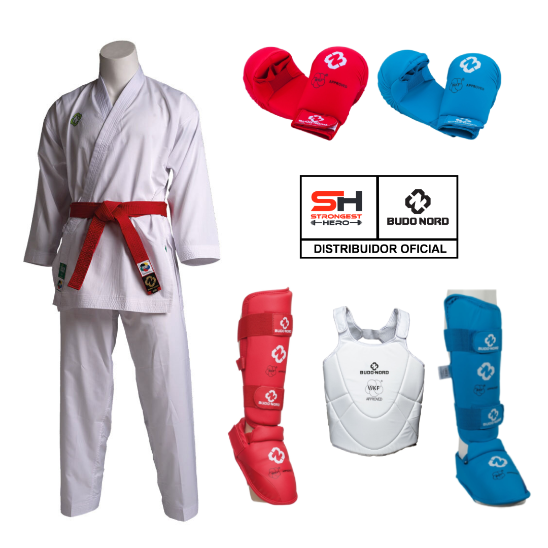PACK KARATEGI KUMITE MIRAI WKF BUDO-NORD + PROTECCIONES (PETO INCLUIDO)
