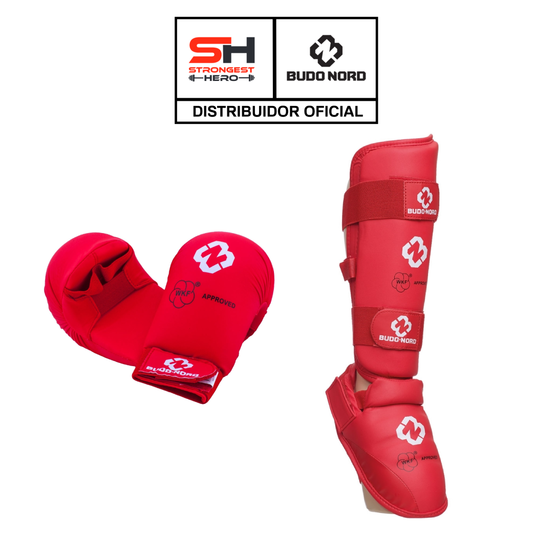 PACK GUANTILLAS + ESPINILLERAS BUDO-NORD COLOR ROJO