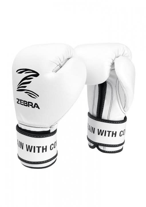GUANTES BOXEO ZEBRA PRO SIGNATURE VELCRO, CUERO BLANCO