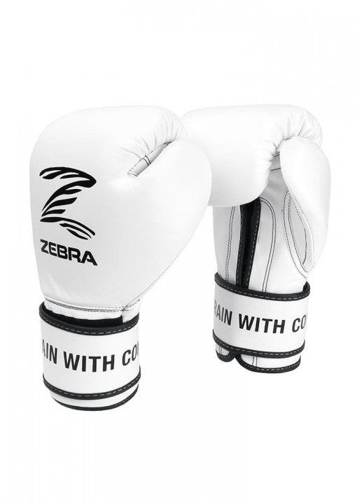 GUANTES BOXEO ZEBRA PRO SIGNATURE VELCRO, CUERO BLANCO
