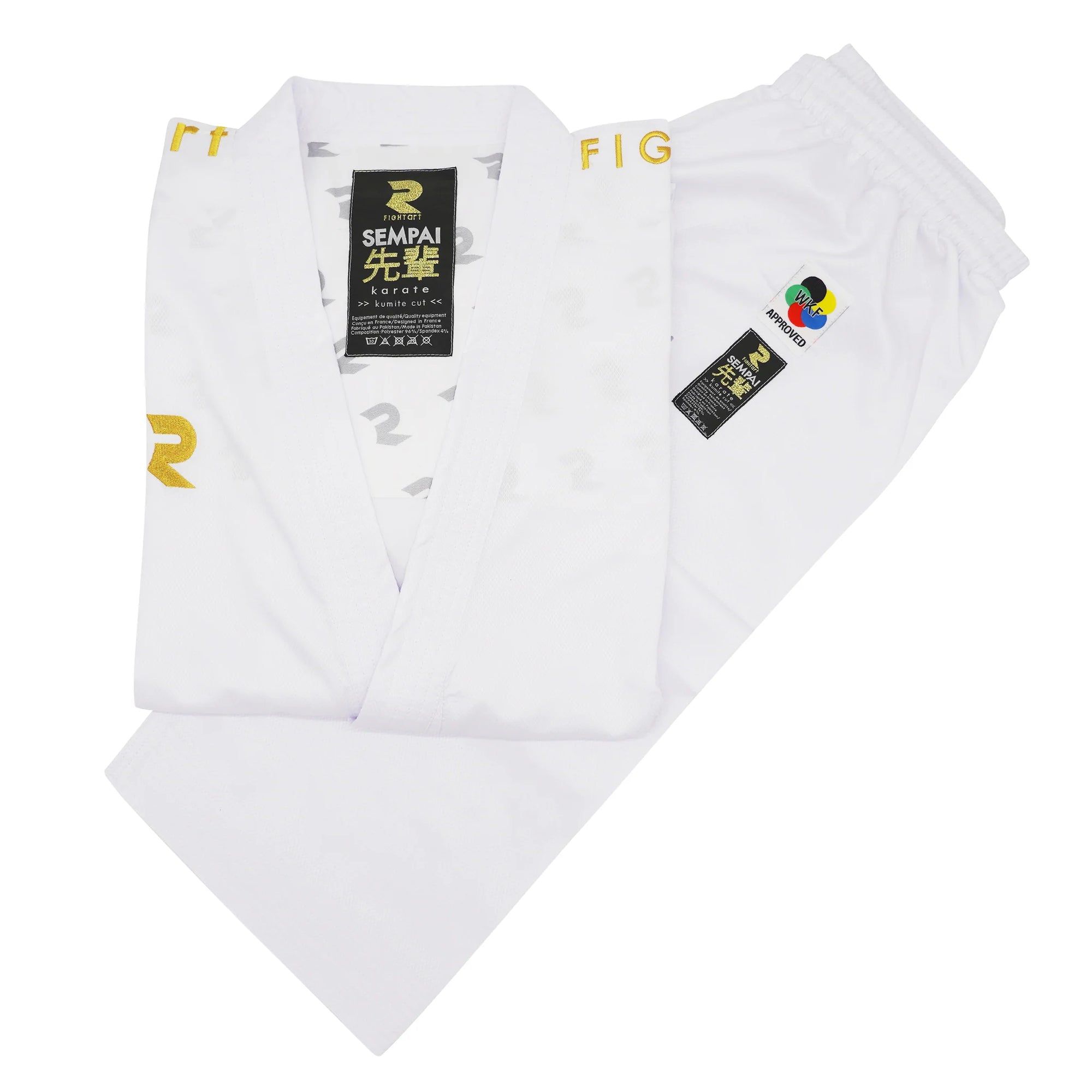 Karategi SEMPAI KUMITE Blanco / Dorado FIGHT ART