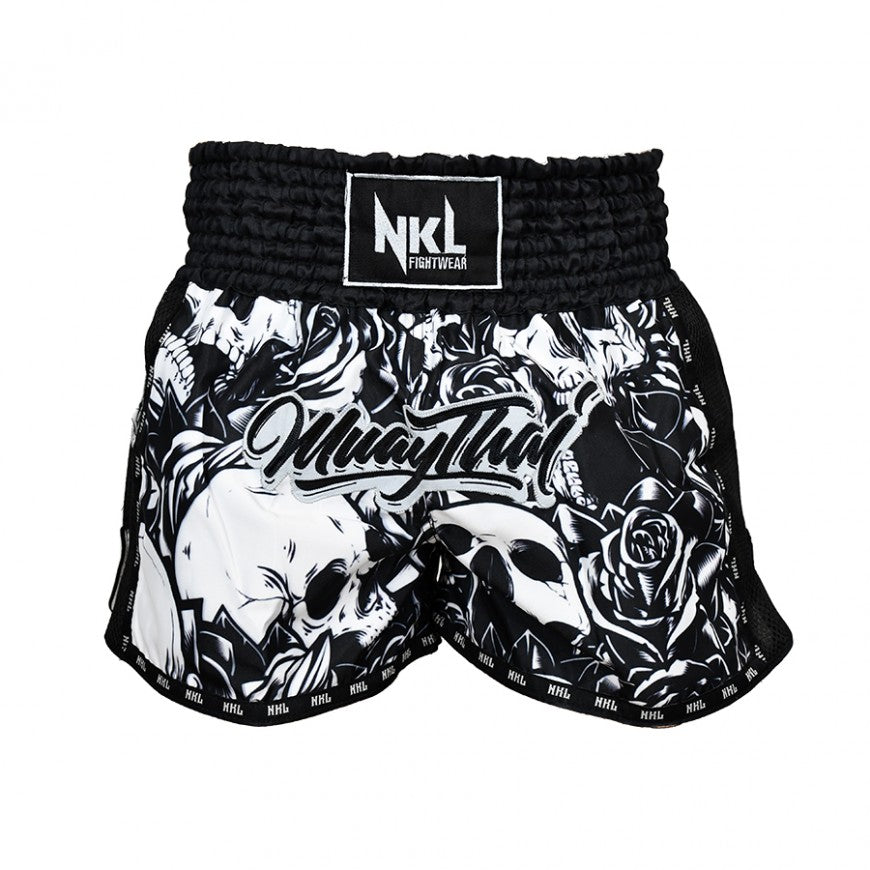 SHORTS MUAY THAI "SKULL" NEGRO/BLANCO NKL