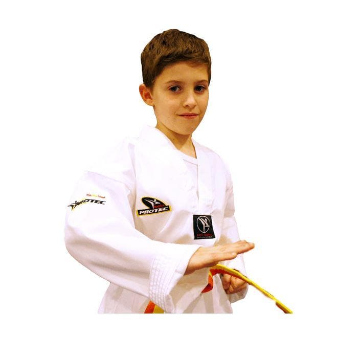 Dobok Taekwondo Protec Inspire cuello blanco bordado en espalda