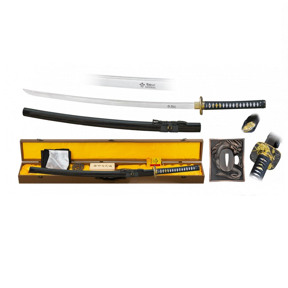 Katana Acero de Damasco TOLE10 con funda, caja, 2 tsubas y kit de limpieza