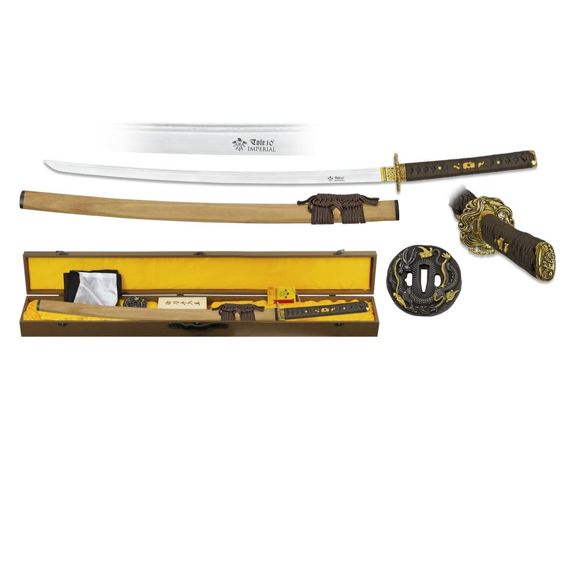 Katana Acero de Damasco  con funda, caja, 2 tsubas y kit de limpieza