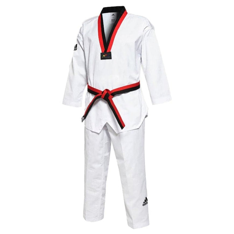 Dobok Taekwondo ADIDAS CHAMPION II cuello rojo y negro