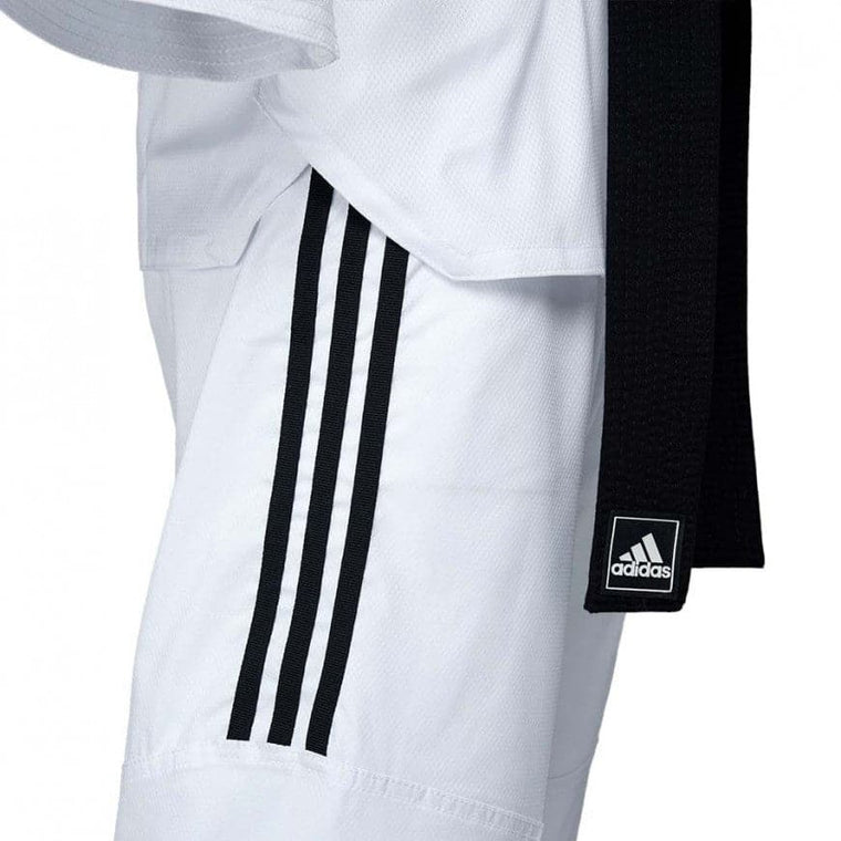 Dobok Taekwondo ADIDAS ADI-ZERO 3 Rayas cuello negro Logo Colores